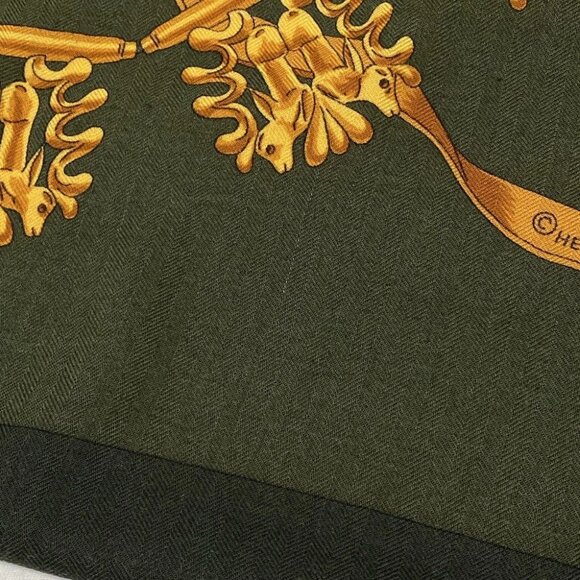 Auth HERMES Carre 140 - Khaki Brown Cashmere Silk Scarf - Picture 2 of 6
